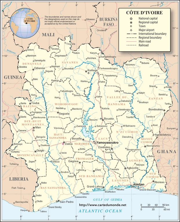 Mapa Wybrzeże Kości Słoniowej